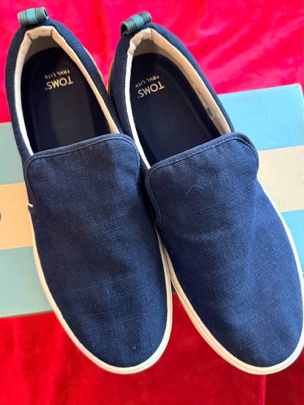 TOMS Navy Canvas Slip-On Loafers with White Sole